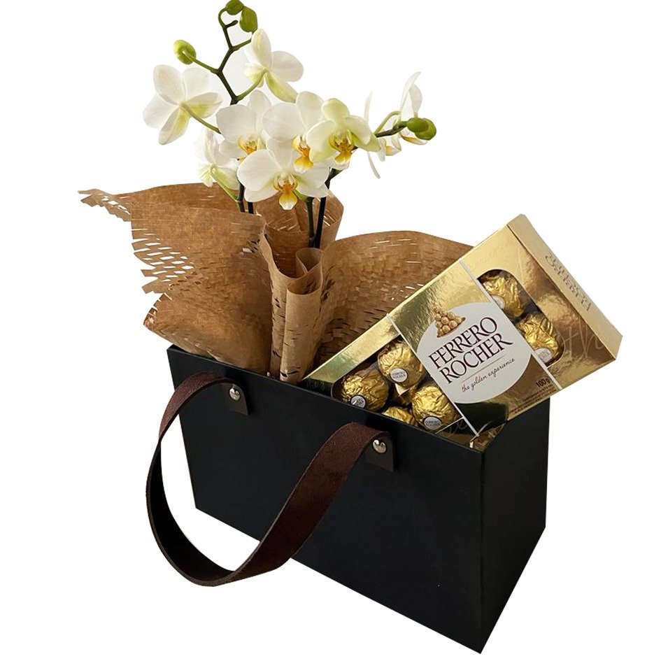 Cesta Mini Orquídea Branca e Ferrero - vista alternativa