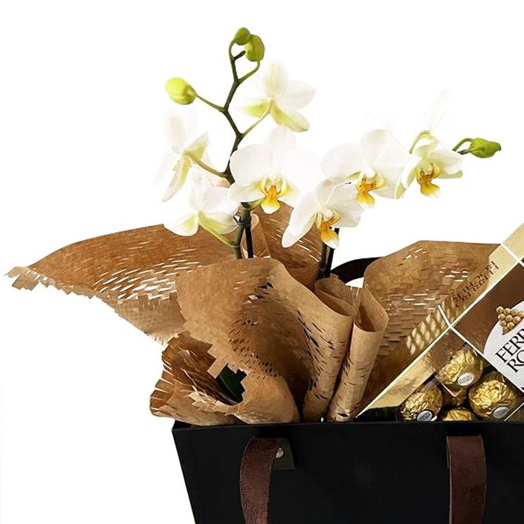 Cesta Mini Orquídea Branca e Ferrero - foto 3