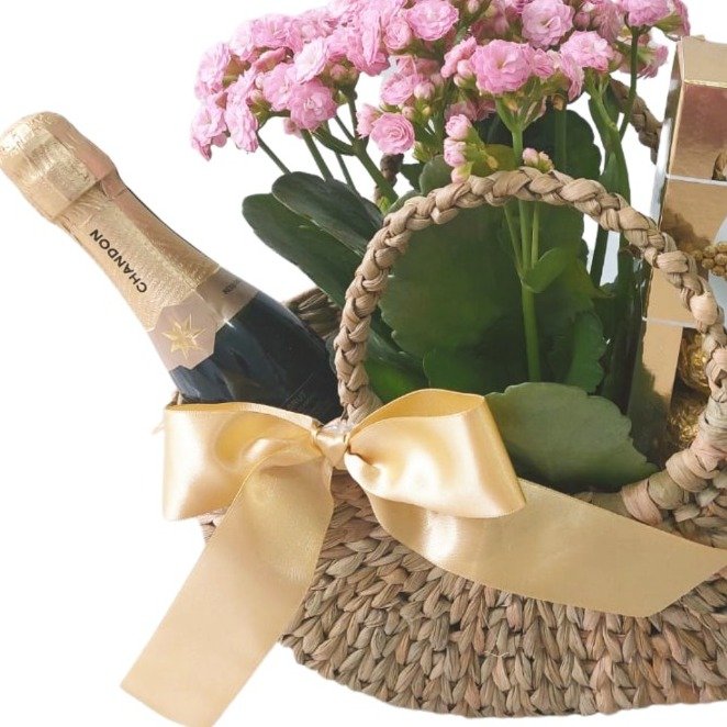 Cesta de Palha com Flor, Ferrero e Chandon - foto 3