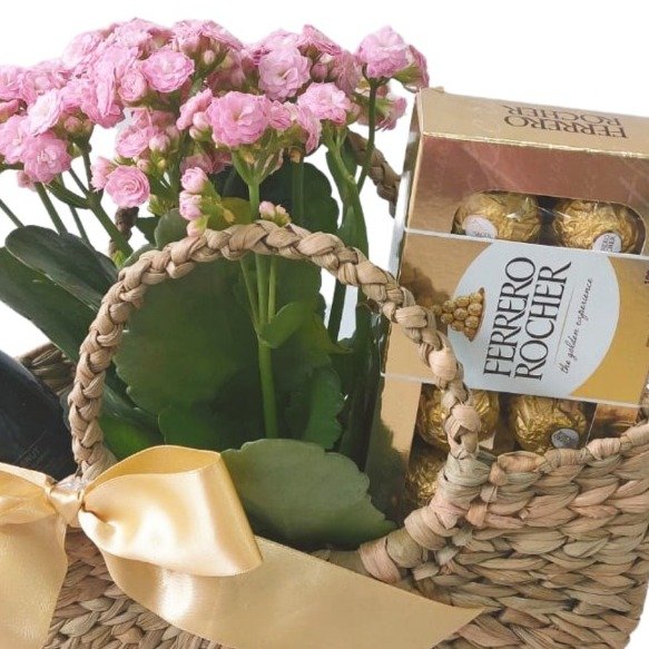 Cesta de Palha com Flor, Ferrero e Chandon - foto 4